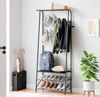 OUTLANE Entryway Hall Tree with 10 Hooks, Shoe Bench & Storage Shelf, Coat Rack Organizer with Wood Accents and Metal Frame for Entryway, Living Room, Bedroom, Black-Double row - Image 5