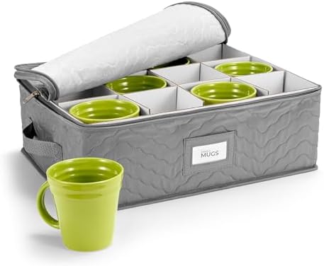 Sorbus Mug Storage, Fits 12 Mugs, with Handles, with Dividers (Gray) by Sorbus