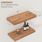 Floating Shelves for Wall Decor, 8" Deep Rustic Solid Elm Wood Floating Shelves Wall Mounted, Wall Shelves with Invisible Bracket for Living Room Bathroom Bedroom Kitchen, 16 Inch Set of 2, Natural - Image 2