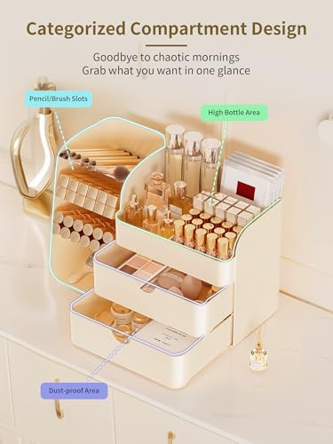 Booklov Small Makeup Organizer for Vanity Countertop, Cream - Image 3