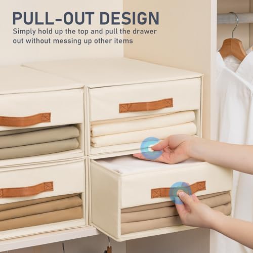 DIMJ Closet Organizers and Storage - Foldable Storage Bins with Drawers Fabric Stackable Storage Drawers with Clear Window,Fabric Clothes Organizers and Storage Drawers for Closet, 6-Pack, Beige - Image 6