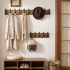 WEBI Rustic Coat Rack Wall Mounted,Wood Coat Hanger Wall,5 Coat Hooks,16" Hole to Hole,Hook Rack Rail,5 Triple Hooks for Hanging Jacket,Clothes,Hats,Entryway,Brown,2 Packs - Image 5