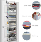 2 Pack Over The Door Hanging Organizer 6-Shelves and 12 Side Pockets, Over The Door Storage for Bathroom and Bedroom, Back of Door Organizers for Baby Products and Kid's Toys(13"x5"x54" Grey) - Image 4