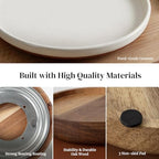 Ceramic Lazy Susan Turntable Organizer, 10.3 Inch Round Rotating Tray with Acacia Wood Base, White Speckled Glazed Spice Rack for Kitchen Countertop, Dining Table,Farmhouse Decor，Khaki White - Image 5