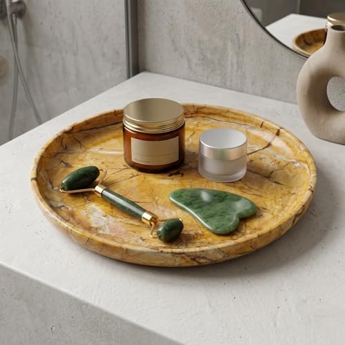 YKAJO Honey Bronze Round Marble Tray, 10" Deep Catchall Vanity Organizer - Image 5