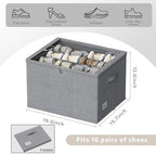 Shoe Organizer for Closet, 2 Pack Foldable Shoe Storage Box with Clear Cover and Adjustable Dividers, Stackable Storage Bins for Boots, Fits up to 32 Pairs (Grey, 19.7 × 15.7 × 12.6 in) - Image 2