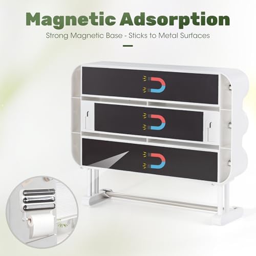 Aluminum Foil & Plastic Wrap Dispenser with Cutter - Magnetic & No-Drill Wall Mount, Cling Film Dispenser with Paper Towel Holder, Space-Saving 4-in-1 Kitchen Organizer - Fits 12" Roll, Black - Image 3
