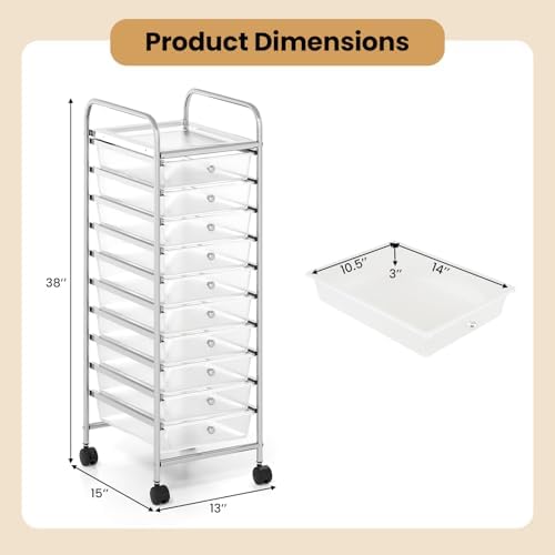 Giantex Rolling Storage Cart with 10 Drawers, Utility Cart with Tabletop, Drawer Organizer with Wheels for Craft Art Paper Tool, Mobile Organization & Sorting for Office Home School School Supplies - Image 3