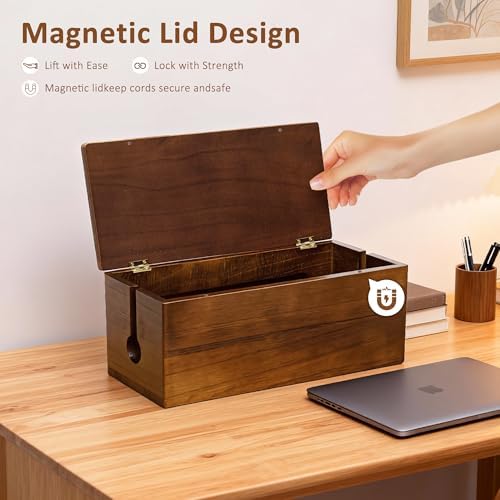 Large Wooden Cable Management Box, Power Strip Cord Organizer Box - Image 7