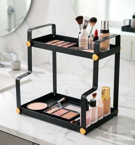 FFK 2 Tier Countertop Organizer, Cosmetic Organizer, Storage Shelf for Cabinet, Countertop, Pantry, Desktop, Ideal for Bathroom, Kitchen, Office (Black) - Image 2