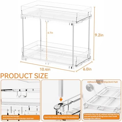 Yieach 4 Set Bathroom Organizers and Storage,2 Tier Clear Under Sink Organizer and Medicine Cabinet Organizer for Kitchen,Pantry Storage,Pull Out Drawers for Skincare,Pill Bottle,Spice Organization - Image 2