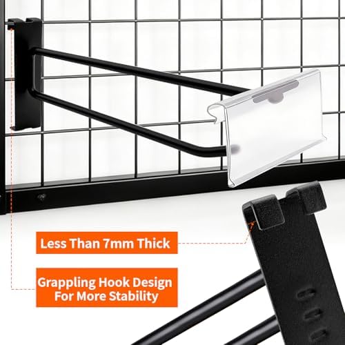 8 Inch Gridwall Hooks with Price Tag Slot,50 PC Extra Long Black Electroplated Hangers for Coats, Tools, Cables - Image 3