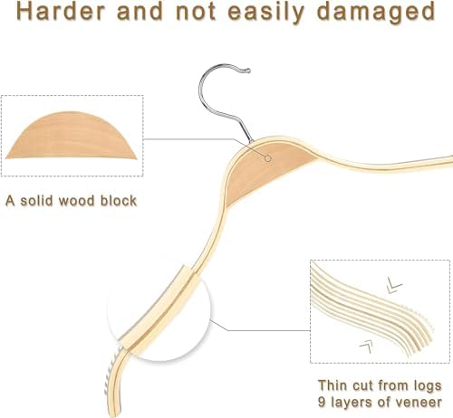 TOPIA HANGER Slim Natural Wood Hangers with Extra Soft Non-Slip Rubber Grips, 30-Pack High-Grade Fashion Hanger No Shoulder Bump for Sweaters, Hoodies, Jacket, Dress, Coat -CT15N30 - Image 5