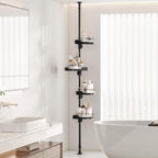 Coner Shower Caddy Tension Pole with 4 Lazy Susan Bathroom Corner Organizer 360° Rotating 35-128 Inch No Drilling Floor Standing Shelves Adjustable Shower Rack for Bathroom (Black) - Image 2