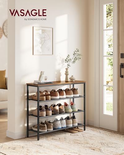 VASAGLE 4-Tier Shoe Rack, 15-20 Pairs, Metal Mesh - Image 2