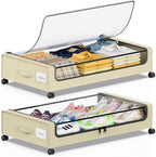 Beborxue Under Bed Storage with Wheels, 2-Pack Under the Bed Storage Containers with Lids, XXL 60L Under Bed Shoes Storage Organizer Bins, Rolling Underbed Storage for Clothes, Shoes, Blankets (Beige) by Beborxue-Life