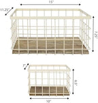 happimess Evvie 3-Piece Wire Metal Wood Nesting Baskets 15", Almond/Natural - Image 4