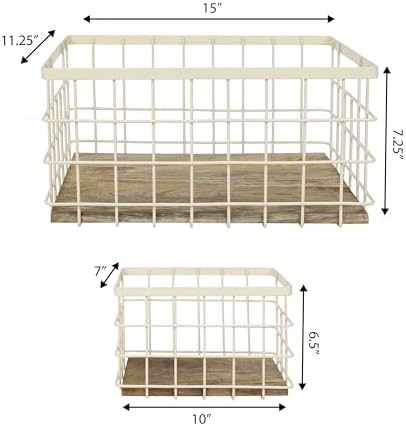 happimess Evvie 3-Piece Wire Metal Wood Nesting Baskets 15", Almond/Natural - Image 4
