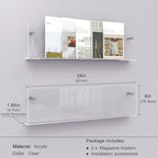 Acrylic Magazine Holder, 2 Pack Hanging Bookshelf Magazine Rack, Wall Mounted Floating Brochure Display for Waiting Room, Office, Home (Clear, 24 Inch) - Image 2