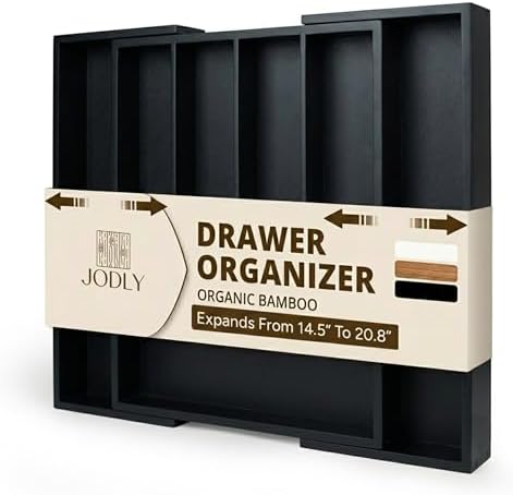 Bamboo Kitchen Utensil Drawer Organizer for Silverware | 100% Natural Expandable 14-20 Inch Kitchen Drawer Organizers for Utensils | Non-Slip Base | Screwed Joints for Long-Lasting Durability by Unknown