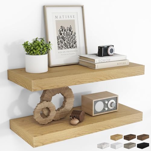 RICHFOCUS 24Inch Floating Shelves for Wall 2Pack, Oak, 8" Deep by RICHFOCUS