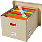 Hanging File Box with Lid & Metal Rails 16.7"x 13.6" x 11.2", Beige by DYWMM