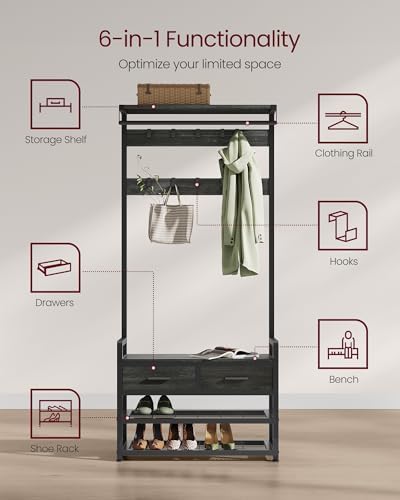 VASAGLE Hall Tree with Bench and Shoe Storage, 2 Fabric Drawers, 10 Hooks - Image 3