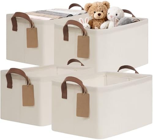 CHICVITA 4 Pack Fabric Storage Bins for Shelves, Metal Frame, 20L Beige by CHICVITA