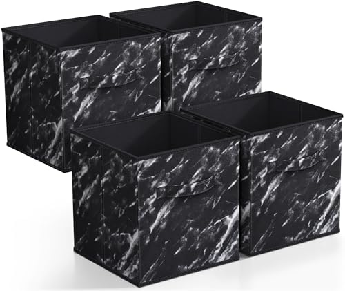 Sorbus 11 x 11 Storage Cubes, Foldable Fabric Bins (4 Pack, Marble Black) by Sorbus