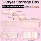 TERGOO 14in 3-Layer Multipurpose Craft Organizers and Storage with Adjustable Dividers, Portable Tackle Box, Folding Art & Craft Case for Medicine, Tool, Sewing Organizer (Pink, X-Large) - Image 2