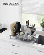 SONGMICS Dish Drying Rack, Expandable Stainless Steel, with Rotatable Spout - Image 2