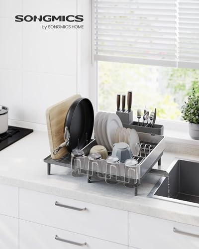 SONGMICS Dish Drying Rack, Expandable Stainless Steel, with Rotatable Spout - Image 2