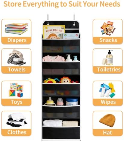 Over the Door Organizer, Door Storage Organizer with Large Capacity Pockets, Hanging Shelves for Bedroom, Closet, Dorm, Pantry (Black, 5-Tier) - Image 3