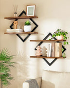 CHOEZON Floating Shelves, Set of 2 Wall Shelves, 2-Tier Hanging Shelves, Wall Shelf Set of 2, Wall Mounted Shelves, for Living Room, Bedroom, Kitchen, Office, Study, Rustic Brown TBJ01P2BF by Choezon