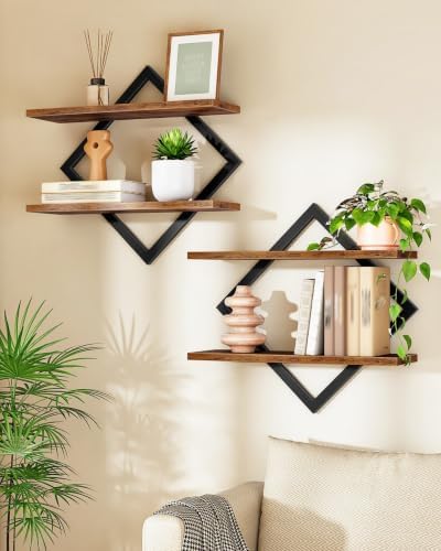 CHOEZON Floating Shelves, Set of 2 Wall Shelves, 2-Tier Hanging Shelves, Wall Shelf Set of 2, Wall Mounted Shelves, for Living Room, Bedroom, Kitchen, Office, Study, Rustic Brown TBJ01P2BF by Choezon