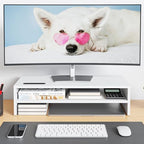 BONTEC Wood Monitor Stand Riser, 2-Tier Desktop Organizer - Image 2