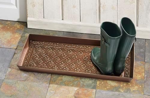 HF by LT Elowen Pattern Metal Boot Tray, 30 x 13 inches, Antique Copper Finish - Image 3