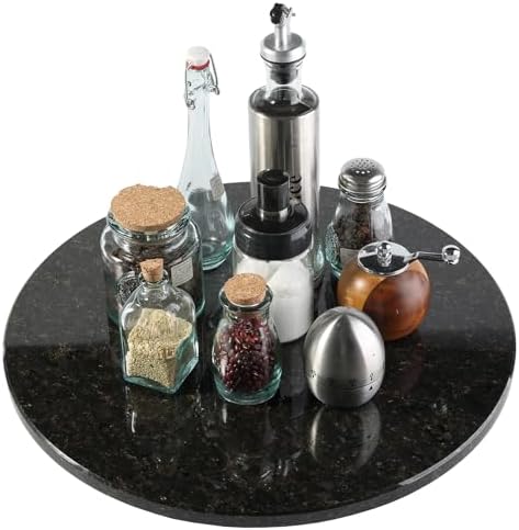 Marble Lazy Susan, 16 in Lazy Susan Turntable Organizer for Cabinet Pantry Kitchen Countertop Fridge Bathroom Makeup Vanity Countertop - Black by BCS