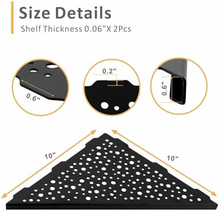 WELLUP Shower Corner Shelf 2 Pack,10" Shower Shelf for Tiled Wall Black - Image 2