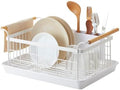 YAMAZAKI Home Dish Drying Rack – Modern White Dish Rack for Kitchen Counter with Removable Drying Tray and Cutlery Holder, Steel + Wood Dish Drying Organizer - Steel + Wood - by Unknown