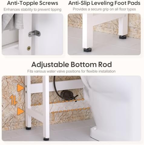Homde Bathroom Over Toilet Storage Rack: Adjustable 4-Tier Bamboo (White) - Image 5