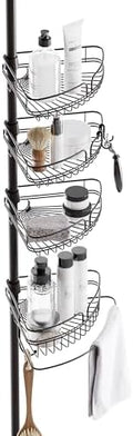 Zenna Home Tension Pole Shower Caddy Corner Organizer, Adjustable Standing Shower Caddy with 4 Baskets and Built in Towel Bar, Rust Resistant Bathroom Tension Rod Organizer, 60 to 97 Inch, Bronze by ZennaHome