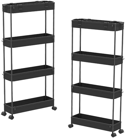 SPACELEAD Slim Storage Cart(2 Pack),4-Tier Rolling Utility Organizer by Home