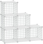 HUBSON Wire Cube Storage Organizer, Book/Toy/Craft/Potted Plants and petCloset Organizers and Storage Shelves, 6-Cube Freely Combinable Metal Grids Storage Shelf,White Plus Iron by HUBSON