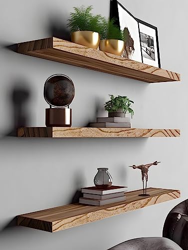 YYWUOJJ Wood Floating Shelves for Wall, Rustic Wall Shelves for Bedroom, Wall Mounted Floating Shelf, Set of 4 Light Walnut 36 Inch - Image 6