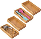 mDesign Wooden Bamboo Drawer Organizer - 12" Long Stackable Storage Box Tray for Kitchen Drawers/Cabinet - Utensil, Silverware, Spatula, and Flatware Holder - Echo Collection - 4 Pack, Natural Wood by mDesign