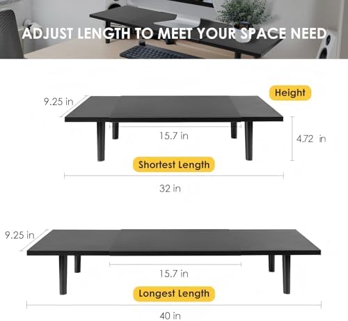Across-Star Dual-Monitor-Stand-Riser-For-Desk Adjustable Length 32-40 Inch，Large Desktop Computer Monitor Riser For 2 Screens，Desk Shelf Organizer Riser Stand For Computer/Laptop/PC/Printer/TV Black - Image 3