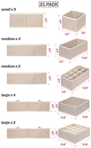 TENABORT 21 Pack Foldable Drawer Organizer Dividers Cloth Storage Box Closet Dresser Organizer Cube Fabric Containers Basket Bins for Underwear Bras Socks Panties Lingeries Nursery Baby Clothes Beige - Image 2
