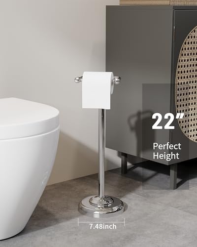 Toilet Paper Holder Stand Stainless Steel & Weighted Base Chrome - Image 2