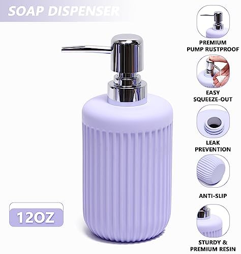 XLHOMO Resin Light Purple Bathroom Accessories Set 5 Pcs, Lotion Soap Dispenser, Toothbrush Holder, Bathroom Tumbler, Qtip Holder and Vanity Tray, Bathroom Countertop Organizer Set for Home Apartment - Image 3